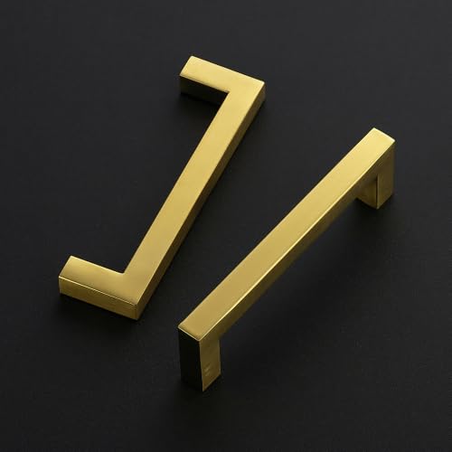 Ravinte Gold Square Pulls Cabinet Handles,4-1/2 Inch,30 Pack - color: Brushed Brass, size: 4-1/2 Inch Hole Center