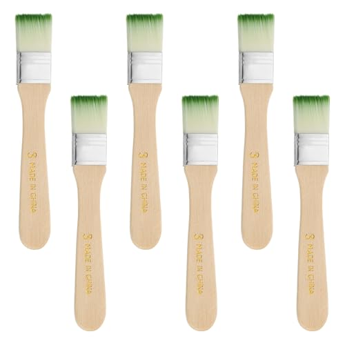 PATIKIL 6Pcs Wooden Paint Brush Set, 5.6" Nylon Bristle Flat Brushes #3 - color: Green/White, size: #3