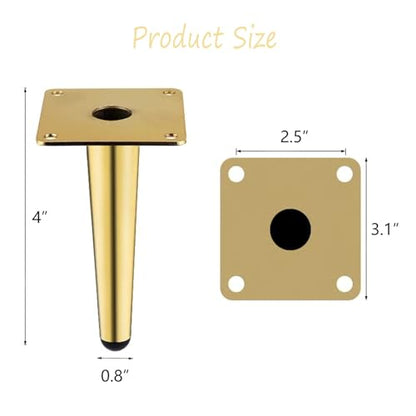 4 Inch Gold Furniture Couch Cabinet Dresser Legs Set of 4 - color: Gold, size: 4"-Set of 4
