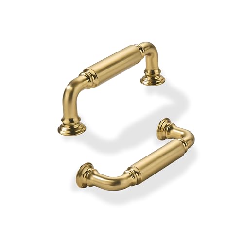 khtumeware 2-Pack Brushed Brass Heavy-Duty Solid Cabinet Pulls, 3 Inch (76mm) Hole Center, Satin Gold Drawer Pulls, Cabinet Hardware, Suitable for Kitchen Cabinets, Bathrooms and Dressers - color: Brushed Brass, size: 3 Inch(76mm)Hole Center