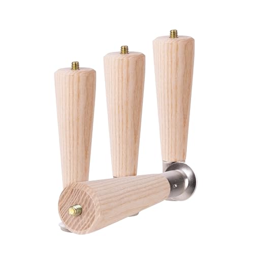 Waddell Round Taper Leg (4 Count, 6" H) | Self Leveling Quick Mount Wooden Legs with 5/16" #18 Hanger Bolt | Decorative Unfinished Furniture Legs for DIY Home Improvement | Mid Century Modern Decor - size: 6"H