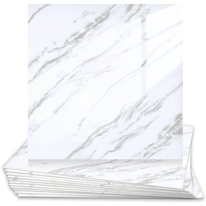 Peel and Stick White Wall Tiles for Backsplash 11.8" x 11.8", 12-Pack - color: White, size: 11.8" x 11.8" x 2.2mm