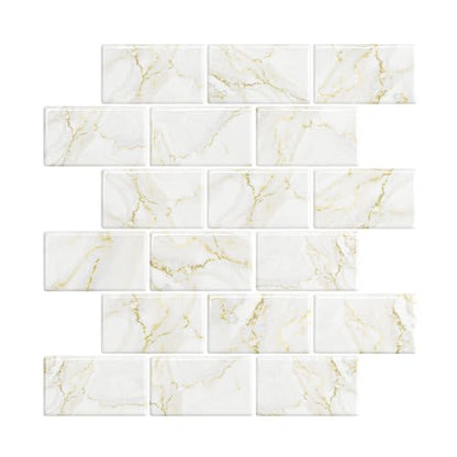 VEELIKE Gold Marble Subway Tile Peel and Stick Backsplash for Kitchen Back Splash Tile Stickers 6-Sheets Adhesive Stick on Backsplash Peel and Stick for Bathroom Renter Friendly Wall Tiles 12''x12'' - size: Box of 6 Tiles