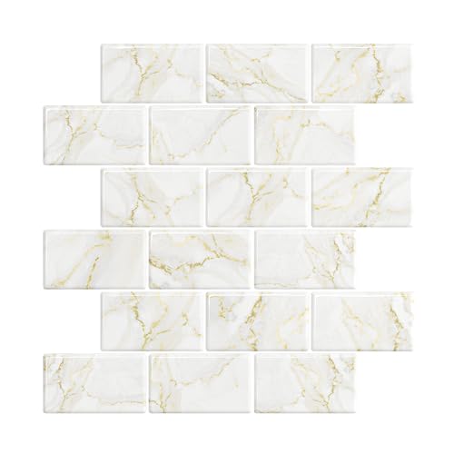 VEELIKE Gold Marble Subway Tile Peel and Stick Backsplash for Kitchen Back Splash Tile Stickers 6-Sheets Adhesive Stick on Backsplash Peel and Stick for Bathroom Renter Friendly Wall Tiles 12''x12'' - size: Box of 6 Tiles