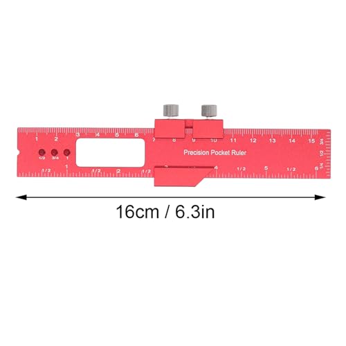 6 Inch Woodworking Sliding Ruler, Adjustable Aluminum Alloy Pocket Ruler, T Type Scribing with Dual Inch & Metric Scales, Ideal for Marking, Locating & Measuring