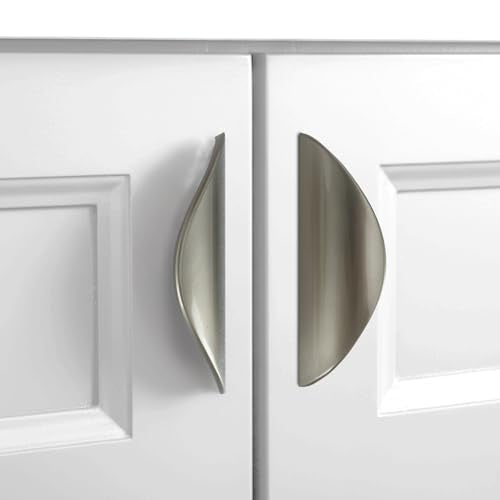 Primst 4 Pack Brushed Nickel Cabinet Pulls, Half moon Drawer Handles Silver Cabinet Handles, Drawer Pulls, Kitchen Cupboard Handle,Cabinet Hardware 1.3in Hole Center - color: Silver, size: S-4PCS