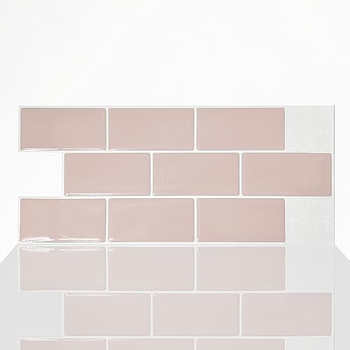 Alwayspon 10 Sheets France Pink Cream 3D Vinyl Backsplash Subway Sticker Peel and Stick, Self-Adhesive Wall Tile Transfer Wall Sticker Sheets for Kithchen Bathroom, 11.81"x5.12" - color: Dj108