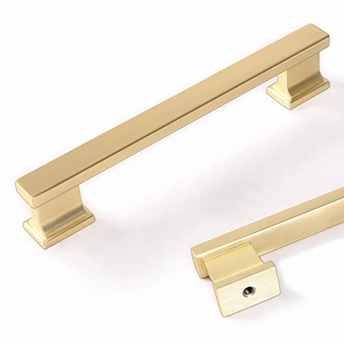 COTYKILEY 10 Pack 5 Inch(128mm) Brushed Brass Cabinet Handles Gold Kitchen Cabinet Pulls Cabinet Door Handles Kitchen Cabinet Hardware - color: Brushed Brass, size: 5" Hole Center（128MM）