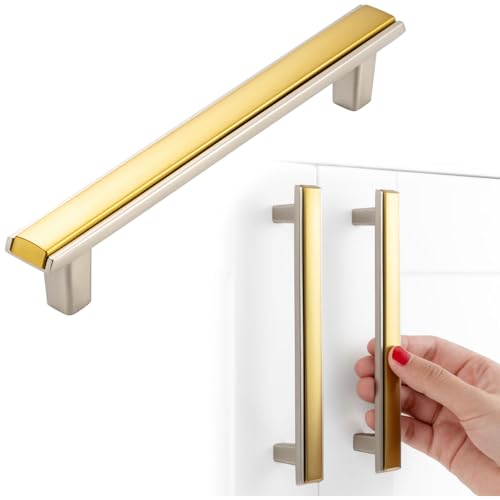 Gold and Nickel Cabinet Pulls Drawer Handles 5 Inch 5 Pack 2281 - color: Gold & Brushed Nickel, size: 5 In Hole Distance, style: 5 Pack