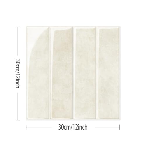 Alwayspon 10 Sheets 12inch/30.5cm 3D Vinyl Backsplash Tiles, Self-Adhesive Peel and Stick Wall Tile Stickers Stick on Subway Tiles for Kitchen Bathroom Wall, Cream Beige - color: Cream Beige