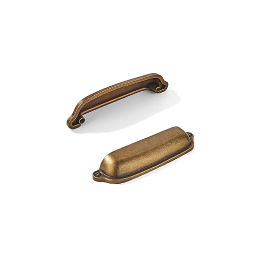 khtumeware 10 Pack Antique Brass Cup Pulls 2-1/2 Inch Center to Center - Cabinet & Drawer Handles for Kitchen Hardware - color: Antique Brass, size: 2-1/2"(64mm) Hole Center
