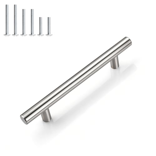 Gobrico 10 Pack 4" (102mm) Hole Center Brushed Nickel Cabinet Pulls, Satin Nickel Kitchen Cabinet Handles, Stainless Steel Drawer Pulls, Euro Bar Cabinet Hardware, 6-3/8'' Total Length - color: Brushed Nickel, size: 4 Inch Hole Center