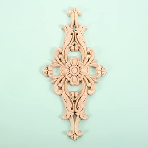 1Pc Wood Carved Appliques Central Wooden Carving Onlays Furniture Decals - size: 1-Pack, 8 x 4 inches