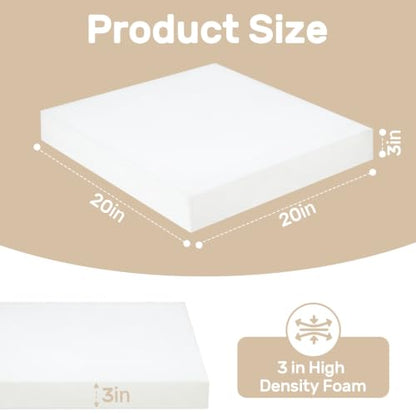 Couch Cushion Replacement 3"H, High Density Upholstery Foam Cushion Insert - color: White, size: 3"x20"x20"