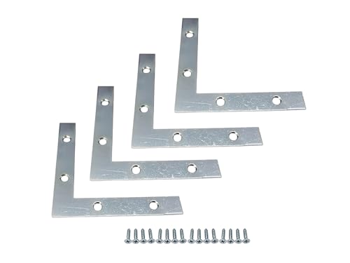 QCAA Heavy Duty Flat Corner Irons Joining Bracket for Wood Table, Chairs, Zinc Plated , 4"x4"x3/4" x1.8mm, Made in Taiwan, 4 Pack - color: Zinc(4"), size: 4 Pack