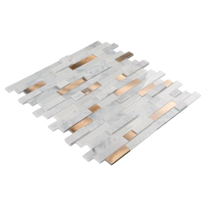 Nicesungdeco 3D Natural Real Stone Peel and Stick Mosaic Backsplash Tiles, 12" x 12" 5-Sheet Backsplash Self Adhesive Tiles for Kitchen Fireplace Vanity (White Gold) - color: WHITE GOLD