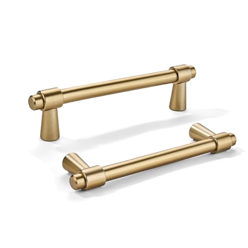 khtumeware 3 inch 5 Pack Brushed Brass Cabinet pulls Zinc Alloy Modern and Simple Cabinet Handle Suitable for Custom Whole-House Furniture (Kitchen/Bathroom/Bedroom). - color: Brushed Brass, size: 3 Inch