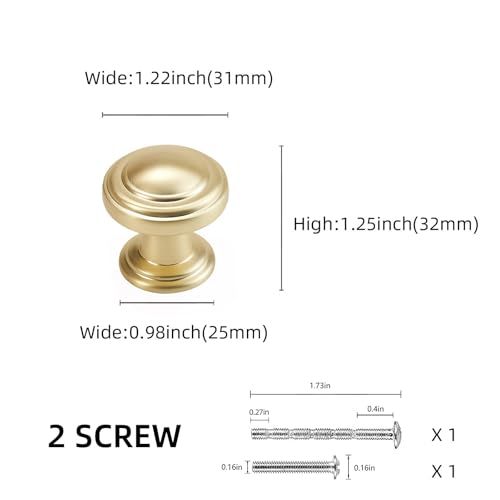 10 Pack Brushed Brass Kitchen Cabinet Knobs - Gold Drawer Handles - color: Brushed Brass, size: Knob