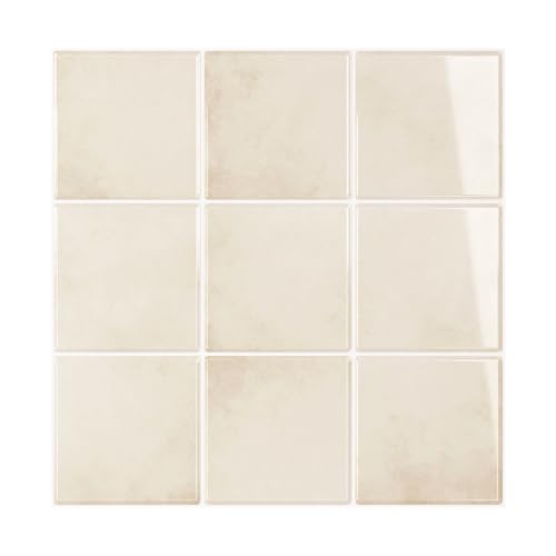 VEELIKE Cream Beige Peel and Stick Backsplash for Kitchen Square Peel and Stick Tile Backsplash 6 Sheets Self Adhesive Back Splash Tiles for Bathroom Waterproof Ceramic Wall Tile Stickers 12''x12'' - color: Cream Beige, size: Box of 6 Tiles