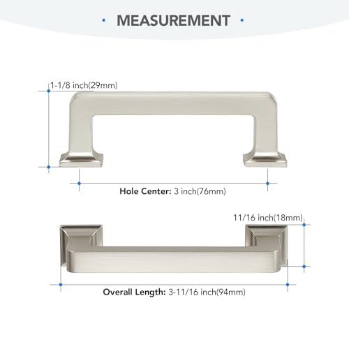 HOME EDIT Brushed Nickel Cabinet Handles Zinc Pulls 3 Inch 10 Pack - color: Brushed Nickel, size: 3 inches Hole Center