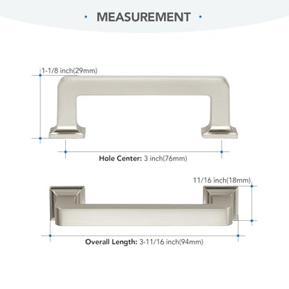 HOME EDIT Brushed Nickel Cabinet Handles Zinc Pulls 3 Inch 10 Pack - color: Brushed Nickel, size: 3 inches Hole Center