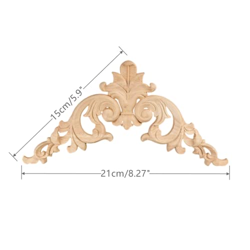 4Pcs Wood Applique Onlay, Unpainted Wooden Carved Corner Decals - size: 15x15cm/5.9x5.9in