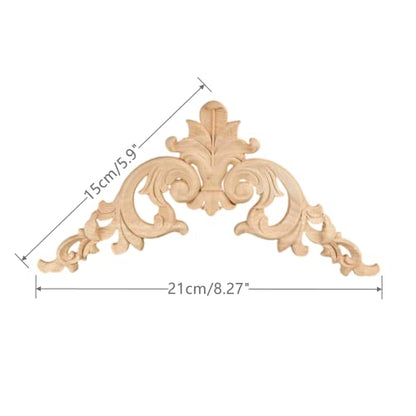 4Pcs Wood Applique Onlay, Unpainted Wooden Carved Corner Decals - size: 15x15cm/5.9x5.9in