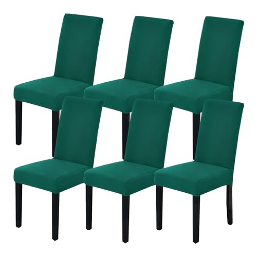 Dining Chair Covers Set of 6, Stretch Spandex Chair Slipcover, Dark Green Chair Slipcovers, Washable Anti-Dust Chair Seat Cover for Kitchen Dining Room, Wedding Party - color: Dark Green, size: 6Pcs
