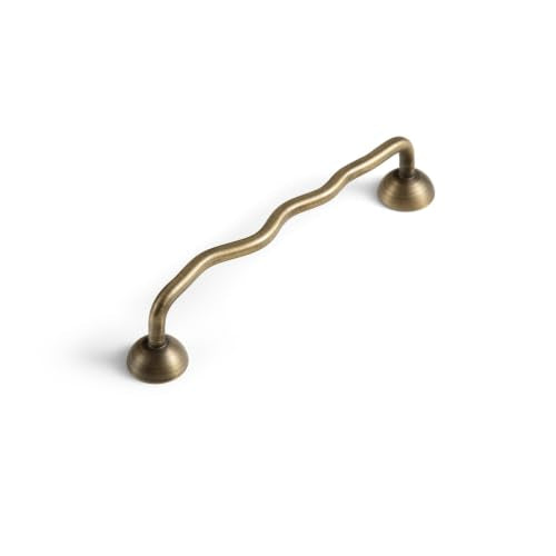 Goo-Ki Solid Brass Wavy Cabinet Pulls with 5 '' Hole Centers, Brushed Antique Brass Wave Drawer Handles for Kitchen Cupboards, Elegant Furniture Hardware for Dresser and Bathroom Vanity, Single Pack - color: Brushed Antique Brass, size: 5‘’ Hole Centers