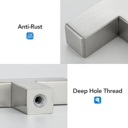 10 Pack Brushed Nickel Cabinet Knobs 2 Inch Silver Square Drawer Knobs - color: Brushed Nickel&square