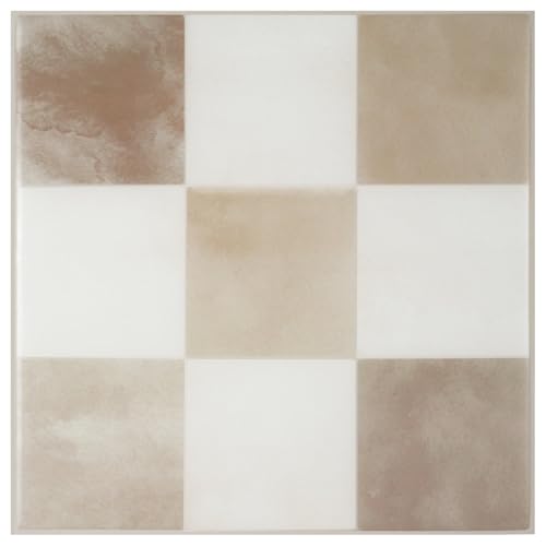 SMART TILES Peel and Stick Backsplash - 5 Sheets of 7,75" x 7,75" - 3D Adhesive Peel and Stick Tile Backsplash for Kitchen, Bathroom, Wall Tile, Checkered - color: Beige Luxor