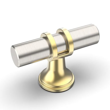 Amerdeco 10 Pack Brushed Satin Nickel and Gold Cabinet Knobs 2 Inch T Bar Cabinet Pulls Kitchen Cabinet Handles Cabinets Hardware Drawer Pulls ZH0058 - color: Gold+Brushed Satin Nickel, size: 2"/51MM