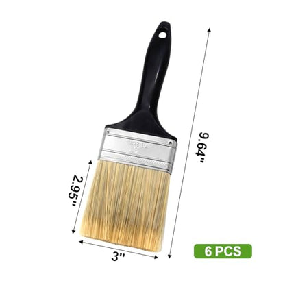 3 inch Flat Paint Brushes,Paint Brush Professional Paint Tools - color: Black 6 Pack