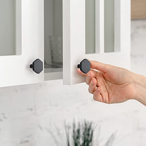 Matte Black Cabinet Knobs 1.1 in Hexagon 15 Pack Solid Kitchen Hardware - color: Matte Black