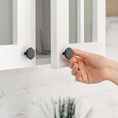 Matte Black Cabinet Knobs 1.1 in Hexagon 15 Pack Solid Kitchen Hardware - color: Matte Black