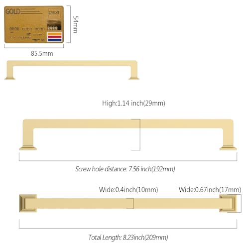 Brushed Brass Cabinet Handles Kitchen Pulls 7.5 Inch 10 Pack - color: Brushed Brass, size: 7.5" Hole Center