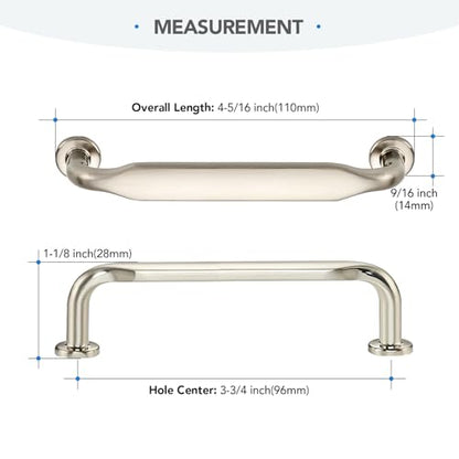 HOME EDIT Brushed Nickel Solid Cabinet Handles & Pulls 3-3/4 Inch 10 Pack - color: Brushed Nickel, size: 3-3/4 inches Hole Center