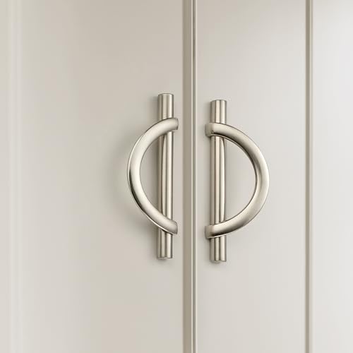 HOME EDIT Brushed Nickel Cabinet Pulls Curved, 3-3/4 Inch/96 mm, 10 Pack - color: Brushed Nickel, size: 3-3/4 Inch Hole Center
