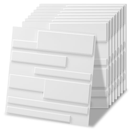 Art3d 20 Pack Decorative 3D Wall Panels, 19 Sq.Feet PVC Interior Wall Décor, 11.8"x11.8", White - color: Horizontal Lines White, size: 20 pcs