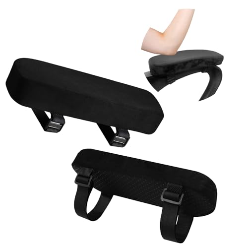 Office Chair Armrest Covers – Memory Foam Armrest Pads Ergonomic Forearm Support Pillow with Non-Slip Cushion for Office Chairs Gaming Chairs Wheelchairs (Black, Set of 2)