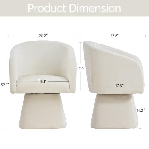 VKNOW Upholstered Swivel Dining Chairs Set of 4 with Barrel Back and Arm - color: Beige