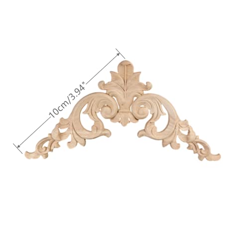 4Pcs Wood Applique Onlay, Unpainted Wooden Carved Corner Decals - size: 10x10cm/3.9x3.9in