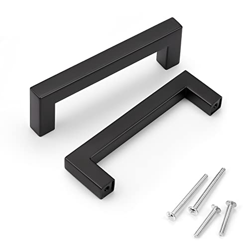 KNOBWELL 6 Pack 4 inch 102mm Black Kitchen Cabinet, Stainless Steel Cupboard Door Handles Pulls for Vanity Chest Nightstand Drawer Dresser - Hole Distance 102mm, Overall Length 114mm - color: Matte Black, size: Hole Center:4 inch(102mm)