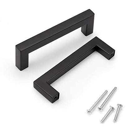 KNOBWELL 20 Pack| 4 inch Square Bar Drawer Handles Black, Kitchen Cupboard Handles Black Drawer Pulls Furniture Hardware Dresser Pull Handles - color: Matte Black, size: Hole Center:4 inch(102mm)