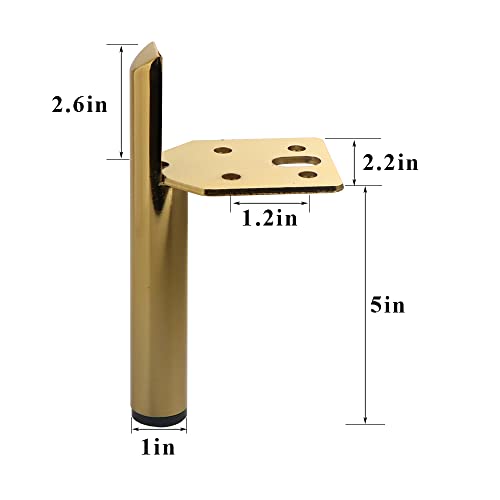 Osring 5 Inch Furniture Cabinet Legs, Side-Mounted Metal Table Feet Gold - color: Gold, size: 5 Inch