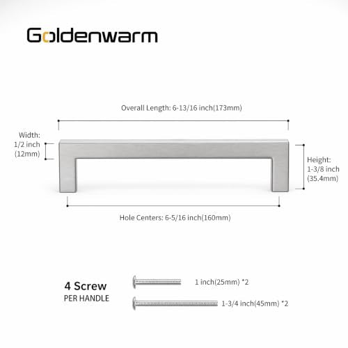 Goldenwarm 30 Pack 6-1/4" Brushed Nickel Cabinet Pulls Cabinet Handles - color: Brushed Nickel, size: 6-1/4in Hole Centers