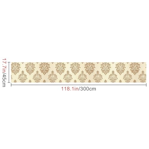 HOMETITUTE Beige Gold Damask Peel Stick Wallpaper 118.1x17.7 Inch Vinyl - color: Gold Damask on Beige Background