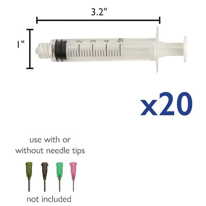 The Beadsmith Glue Syringe Pack – 20 Pieces, 5CC, Plastic Syringes – Luer Lock Style – Use for Measuring & Dispensing Liquids, Feeding Pets, Oil or Glue Applicator - size: 5CC, 20 pcs.