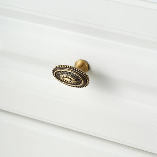 2 Pack Solid Brass Cabinet Knobs, Oval Drawer Knobs, Antique Brass Cabinet Knobs for Kitchen, Bathroom, and Furniture - size: Knob-I