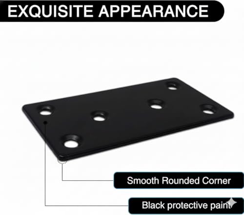 6pcs Flat Mending Plate, 3.11x1.57 Inch(80x40mm), Metal Bracket with Holes, Metal Plates for Wooden Furniture, Flat Brackets for Wood, with Screws, Black - size: 3.15"x1.57'